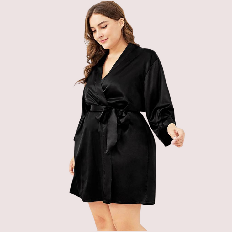 5XL-6XL Black Japanese Silk Satin Robe