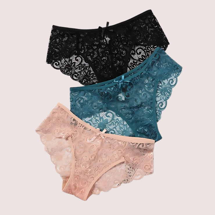 Women's Floral Bow Lace Panties Pack (Of 3)