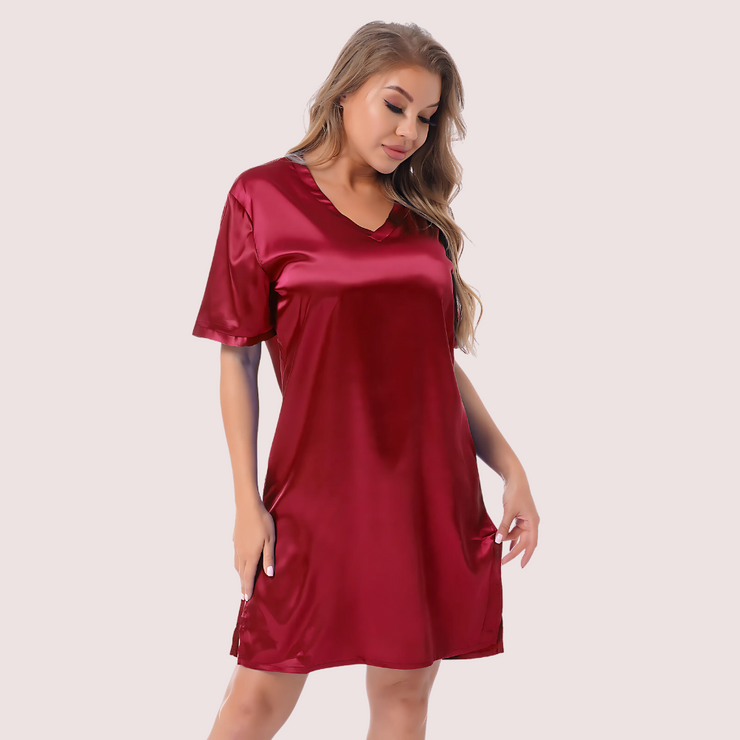 Silk satin sexy Maroon short sleepwear